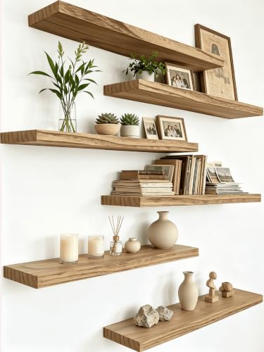 PHPH Wood Floating Shelves Set of 6 Light Brown