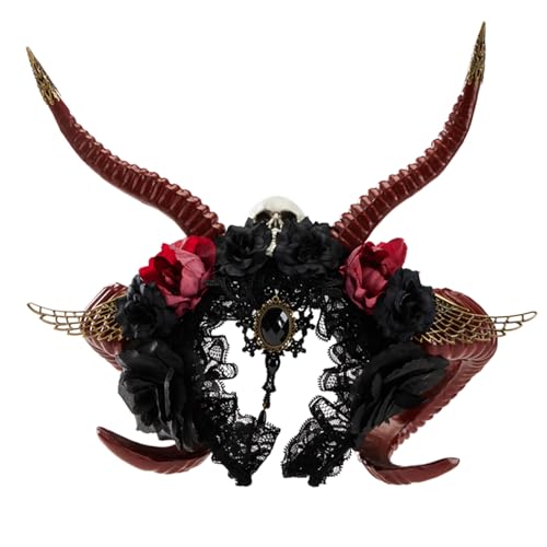 Serre-tête corne de sorcière rose et dentelle pour costume de carnaval