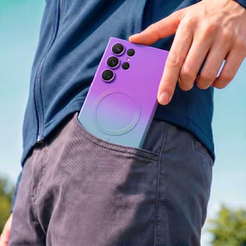 Image of amazon basics Gradient Mag-Safe Case for Samsung Galaxy S22 Ultra | Soft Silicone Shockproof Cover with Camera Protection | Slim Lightweight Design | Smooth Touch & Durable - Purple & Gray