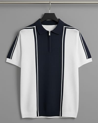 AUSK Men's Beige Polo Neck T-Shirt Navy Blue&White_A59 - Image 3
