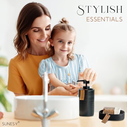 Sunesy SE-BS-B-01 Black Bathroom Accessories Sets Complete, Ceramic Bathroom Accessories Set Of 4 Includes Toothbrush Holder, Soap Dispenser, Bathroom Tumbler, Soap Dish thumb #3