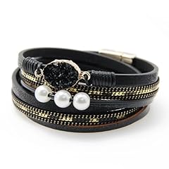 Leather Wrap Bracelets(pearl black)