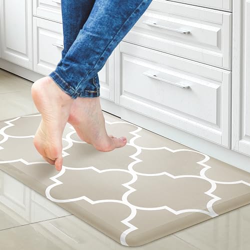 Tititex Boho Khaki Kitchen Mat Cushioned Anti-Fatigue Rugs,17.3