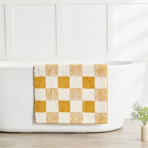 CozeCube Bath mats for Bathroom Non Slip, Fluffy Absorbent Microfiber Bath mat Washable, Aesthetic Bathroom Rugs, Long Harvest Gold Checkered Bath mat, Harvest Gold, 47" x 24" by CozeCube - Used condition - US$24.91