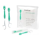 Freshee Bead -5 in 1 Disposable Mini Toothbrush with Toothpaste Bead + Floss + Pick + Tongue Scraper | Travel Size | Individually Wrapped | Soft | Mint | Travel Set | Oral Care