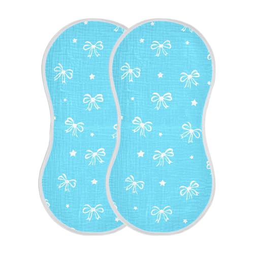 Baby Burp Cloths, Soft Absorbent Burping Cloths for Babies, Cotton Milk Spit Up Rags, Large Size for Newborns, Baby Boys and Girls (Blue Bow Pattern)2