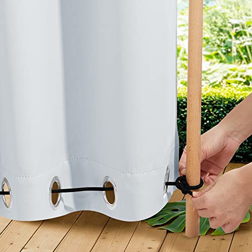 NICETOWN 2 Panels Greyish White Privacy Outdoor Curtains for Patio, Waterproof Thermal Insulated Grommet & Back Tab on Top and Bottom Windproof Drapes with Fixed Rope for Porch, W52 x L108 G