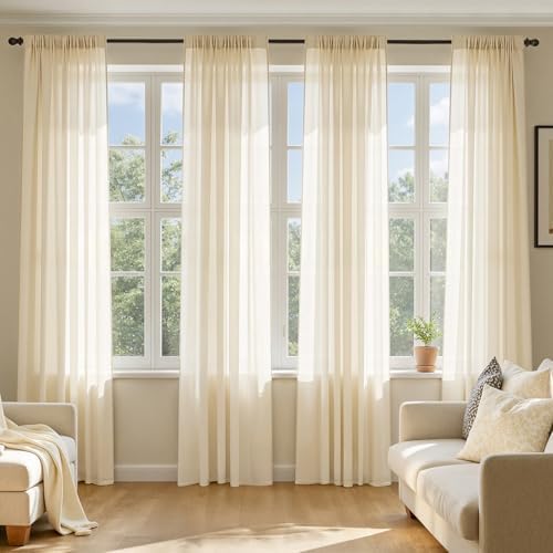MIULEE Butter Cream Sheer Curtains 84 Inches Long, 4 Panels Set, ...