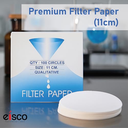 Image of EISCO Pack of 100 Premium Qualitative Filter Paper - 11cm, 8-10 Micron, High-Purity Lab Paper for Chemistry, Liquid Filtration, Science Experiments, Research, Classroom & STEM Activities