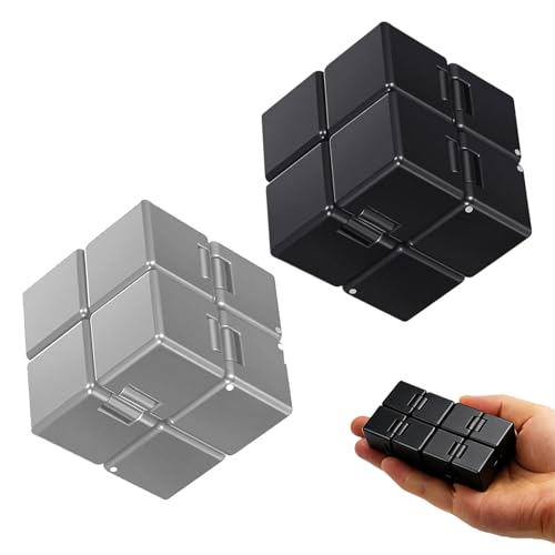2-Pack Infinity Cube Fidget Toy Sensory Tool Fidgeting Game for ADD ADHD OCD Cool Mini Gadget Best for Stress Relief Light on The Fingers Perfect Sensory Gift for Kids Teens and AdultsBlack & Gray)