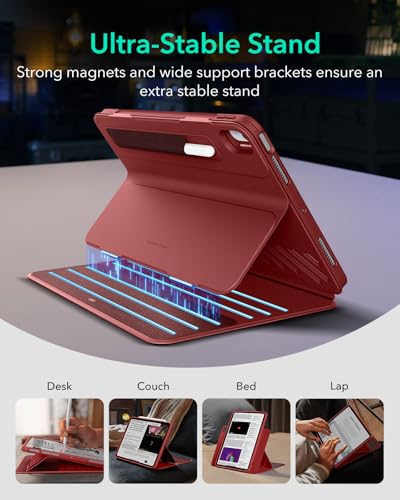 Image of ESR for iPad Air 11 Inch Case M4 /M3 /M2 (2026 /2025 /2024), iPad Air 5th /4th Gen Case (2022 /2020) 10.9 Inch, Removable Magnetic Cover, Adjustable Portrait /Landscape Stand, 9 Standing Angles, Red