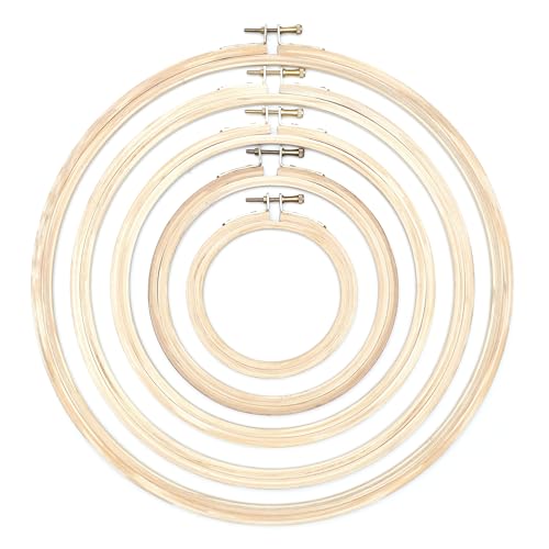 Image of Embroiderymaterial Round Wooden Embroidery Hoop Frame with with Brass Metal Screw Combo of 5 Sizes (4Inch, 6Inch, 8Inch, 10Inch, 12Inch)