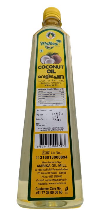 Mathra 100% Pure Coconut Oil (1 Litre) (B07QM6P765) Amazon Price History, Amazon Price Tracker