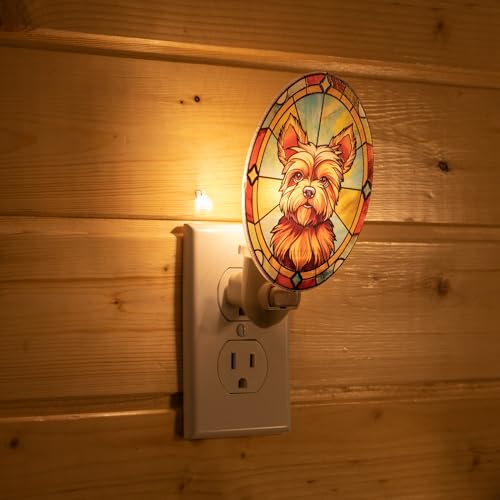 Image of Dog Night Light Yorkshire Terrier, Stained Glass Styled Plug-in Wall Nightlight, Bulb Included, Pet Memorial Dog Lover Gift, Bedroom Hallway Bathroom Decor, Manual On /Off Switch