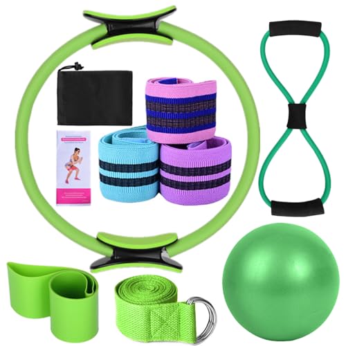 Karlak Yoga Sets for Women Pilates at Home Equipment Pilates Magic Ring Booty Bands for Working Out Glutes Yoga Ball 25cm Figure 8 Resistance Band Yoga Bands for Stretching