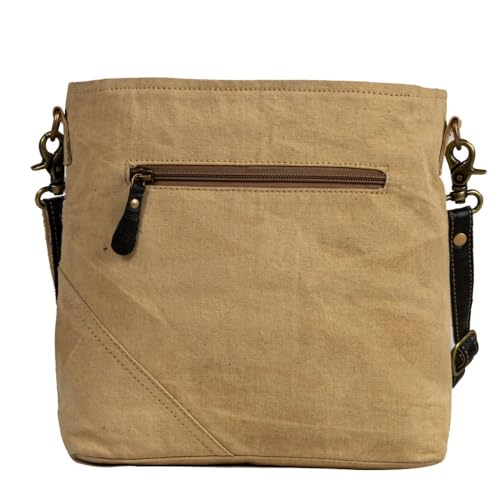 Myra Bag Vintage Purse - Sundown River Crossbody Bag for Women, Woven Patchwork Canvas, Tribal Upcycled Woven, Leather Accents, Print Design3