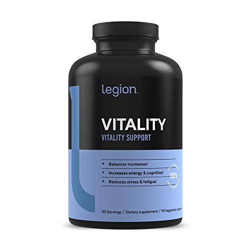 Legion Vitality  Natural Wellness Supplement w/DHEA 100mg, Rhodiola Rosea, & Bilberry Extract  Balances Testosterone for Men & Estrogen for Women, Boosts Mood, & Reduces Stress  30 SVG