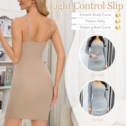 MISS MOLY Shapewear Dress Slip for Women Full Slip Tummy Control Body Shaper Seamless Cami Dress with Adjustable Strap2