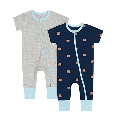 Image of Teach Leanbh Baby Boys Girls 2 Pack 2 Way Zipper Footless Pajamas Cotton Short Sleeve Printing Romper Sleep and Play