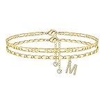 Ursteel Ankle Bracelets for Women, 14K Gold Plated Dainty Layered Chain CZ Initial Anklets Set Summer Jewelry Gifts for Women