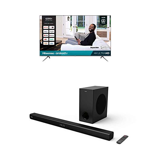 Hisense 85H6570G 85-Inch 4K Ultra HD Android Smart TV with Alexa Compatibility (2020) + Hisense 2.1 Channel Sound Bar Home Theater System with Wireless Subwoofer and Bluetooth (Model HS218)