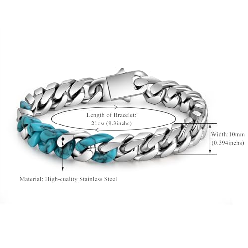 Phnibird Mens Turquoise Bracelet With Cuban Link Bracelet For Men Stainless Steel Unique Miami Cuban Chain For Party thumb #5