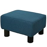 HOMCOM Fußhocker Polsterhocker Eingangbank für Wohnzimmer Schlafzimmer Fußauflage Leinen-Touch Stoff Schaumstoff Kunststoff Dunkelblau 40 x30 x 24 cm