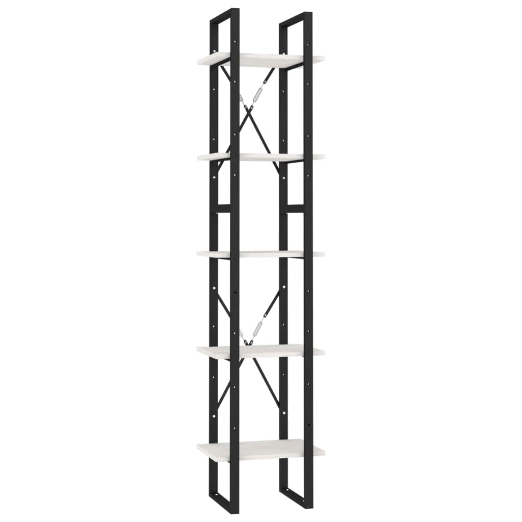 Estantería de 5 compartimentos, madera maciza de pino con marco de metal, 40 x 30 x 175 cm, estantería de pie alta y baja para salón, moderna estantería industrial con mucho espacio de