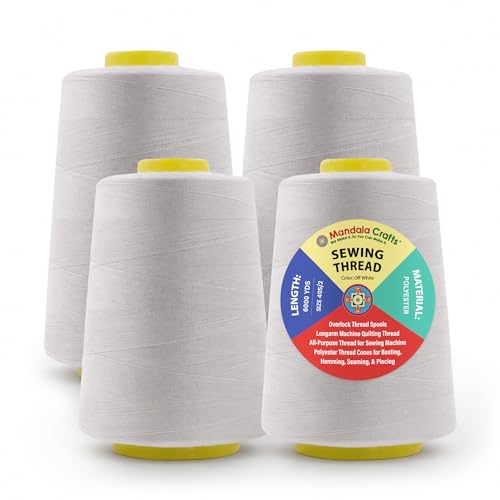 Mandala Crafts 4 Pack of Serger Threads Cones Spools - 40S/2 24000 Yards Polyester Off White Threads for Sergers Machine and Overlock Quilting Sewing Machine by Mandala Crafts - Used condition - US$11.93
