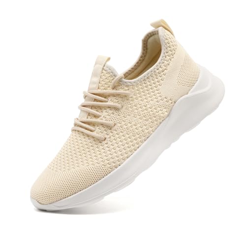 WYGRQBN Women's Walking Shoes Lightweight Tennis Fashion Sneakers Sports Workout Gym Shoes for Running Beige_Yellow US Size 6