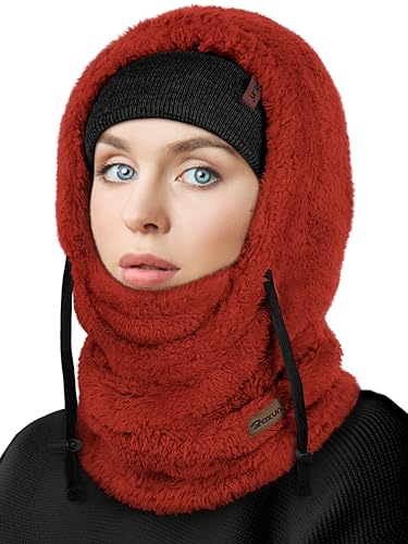 ROXUN Ski Mask Fleece Balaclava Windproof Face Mask Winter Warm Neck Cover Hat Hood for Men Women Red