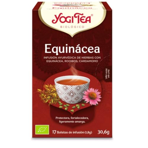 Yogi Tea, Equinácea - Infusión Ayurvédica con mezcla de Equinácea, Rooibos y Cardamomo - Sin cafeína - 17 bolsitas (30,6g)