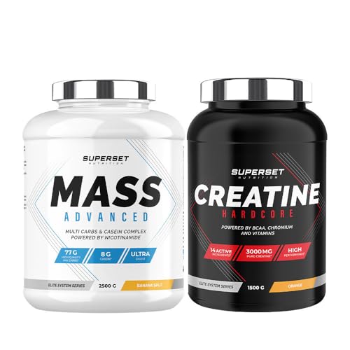 Superset Nutrition - Geavanceerd Gewichtstoename Programma - Mass Advanced 2,5kg Banana Split - Créatine Hardcore 1,5 kg Orange