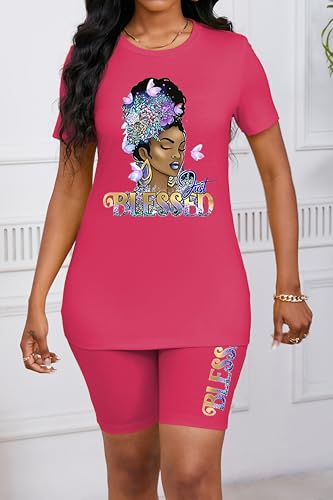 Image of PINSV Women's 2 Piece Outfits Summer Printing Bodycon Short Pants Workout Sets