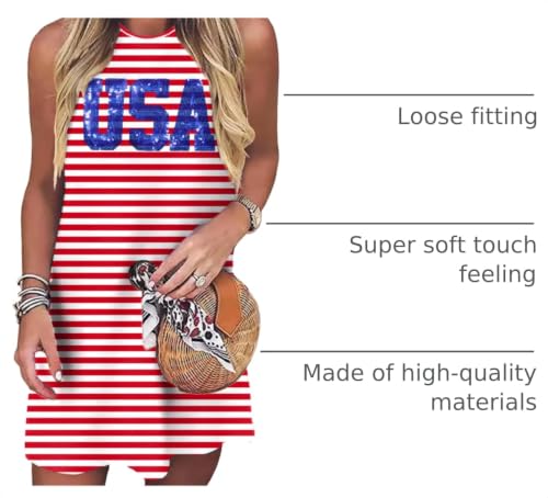 Image of VVNTY American Flag Tank Dress Women: 4th of July Shirts Sleeveless Patriotic USA Flag Tees Casual Summer Tanks Sundress