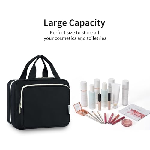 Image of Narwey Large Hanging Toiletry Bag Travel Makeup Bag Cosmetic Organizer for Women and Girls, AB-Black, Medium