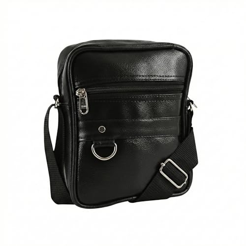 Image of Men's Leather Sling Bag Crossbody Messenger Shoulder Bag | Stylish Office Travel Side Bag with Multiple Compartments, Adjustable Strap & Secure Pockets for Daily Use