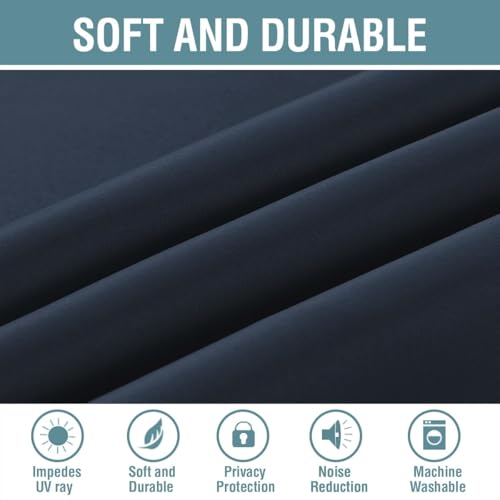 Image of H.VERSAILTEX Blackout Curtain for Living Room Extra Long, Thermal Insulated Bedroom Curtains Grommet Top, Noise Reducing Patio Door Curtain - Navy Blue, One Panel, 52'W x 120'L