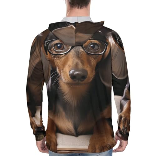 Mens UPF 50+ Sun Protection Hoodie Rash Guard Long Sleeve Sun Shirt Hiking Dachshund Dog Fishing Hoodie-3