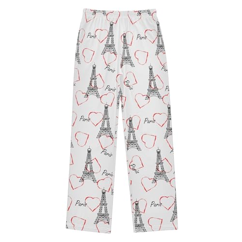 Eiffel Tower with Love Heart Boys Long Pants Soft Trousers Elastic Waist Kids Lounge Bottoms with Pockets S-XL - Main Image
