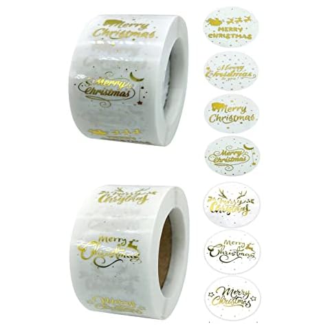 1000Pcs Clear Christmas Stickers for Crafts, 500pcs/Roll Round Christmas Stickers Rolls for Kids Xmas Stickers Labels Stickers for Envelope Seal Cards Presents Candy Bags Xmas Party Favors Supplies Cover