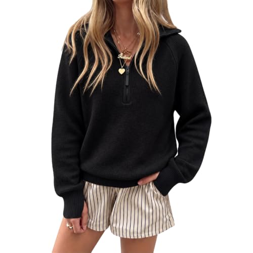 Quarter Zip Pullover Women Knit Striped Sweater Long Sleeve Fall Sweaters - image 1