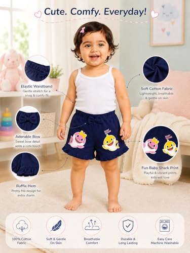 Image of BODYCARE KIDS Infant Baby Girls Cotton Antiviral Printed Shorts | Soft Breathable Elastic Waist Casual for Toddlers & Infants | Comfortable Summer Baby Bottoms for Girls