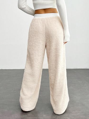 Image of ZAFUL Women's Fuzzy Plush Pajama Pants Wide Leg Pj Bottoms Lounge Pants | Soft Fluffy Sleep Pants Drawstring Elastic Waist Teddy Pjs for Women No Pockets
