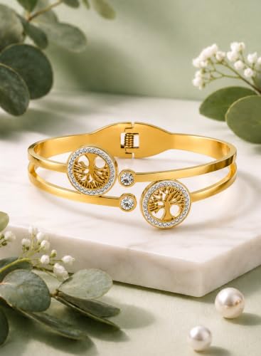 Image of Stylish Gold Plated Bangle for Women | Daily Use Stainless Steel Kada | Anti-Tarnish Waterproof Cuff | Multicolour Crystal Evil Eye | Daily Wear Bracelet For Womens | Premium Gift For Girl