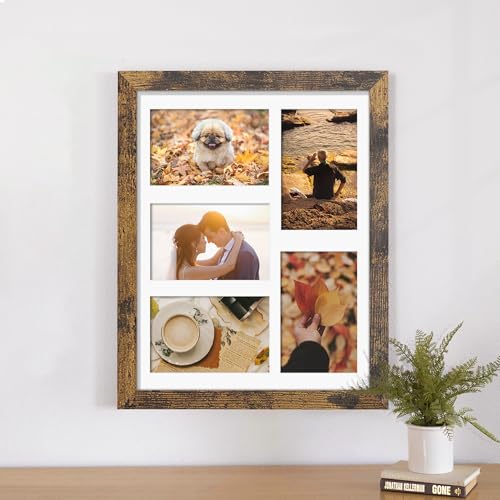 Image of DUENPY 11x14 Collage Picture Frame, 4x6 Collage Picture Frame, Displays Five 4x6 inch Photos, or 11x14 (Without Mat) Wall Decor Wall Hanging or Tabletop, Brown.