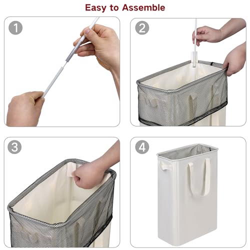efluky Slim Laundry Basket, Narrow Laundry Hamper with Handles, Collapsible Dirty Clothes Hamper, Tall Laundry Bin for Laundry Room, Dorm and Bedroom, 48L Grey by efluky - Used condition - Image 4