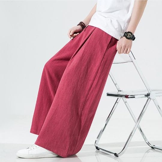Men's Casual Pants Linen Loose fit Elastic Waist Drawstring Lightweight Wide Leg Yoga Beach Pants for Men
