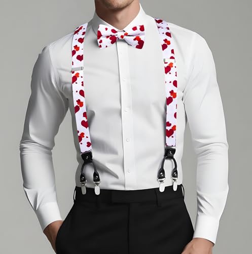 Image of Dubulle Suspender and Bow Tie for Men Paisley Solid Mens Suit Braces Pretied Bowtie and Handkerchief Cufflinks Formal Wedding