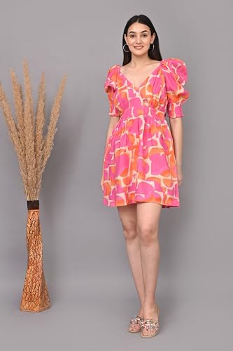 Image of IQRAAR Womens Rayon Printed Fit & Flared One Piece Dress